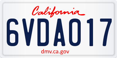 CA license plate 6VDA017