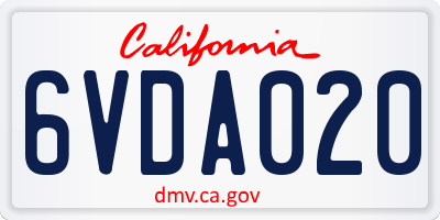 CA license plate 6VDA020