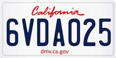 CA license plate 6VDA025