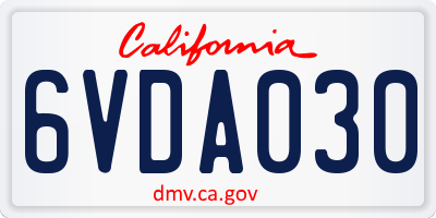 CA license plate 6VDA030