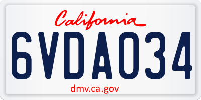 CA license plate 6VDA034