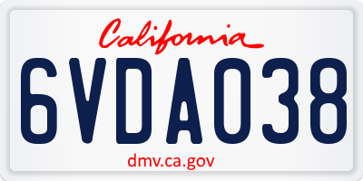 CA license plate 6VDA038