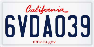 CA license plate 6VDA039