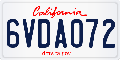 CA license plate 6VDA072
