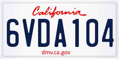 CA license plate 6VDA104