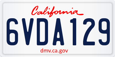 CA license plate 6VDA129