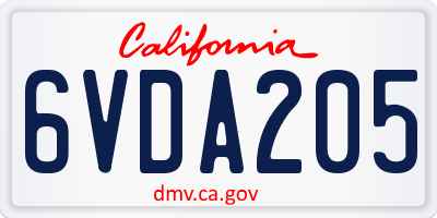 CA license plate 6VDA205