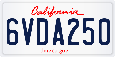CA license plate 6VDA250