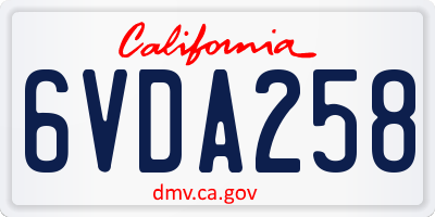 CA license plate 6VDA258