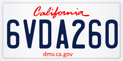 CA license plate 6VDA260