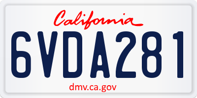CA license plate 6VDA281