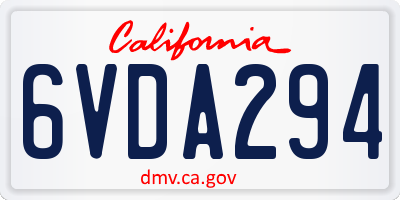 CA license plate 6VDA294
