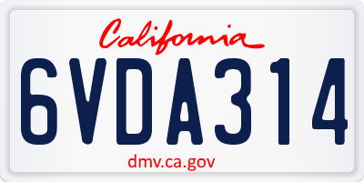 CA license plate 6VDA314