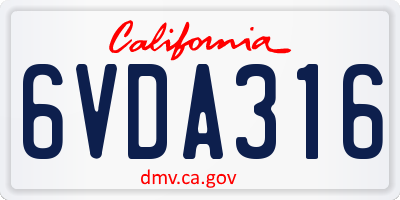 CA license plate 6VDA316