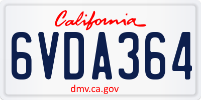 CA license plate 6VDA364