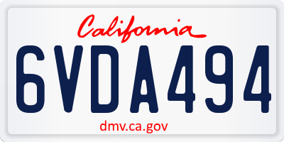 CA license plate 6VDA494