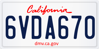 CA license plate 6VDA670