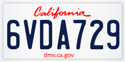 CA license plate 6VDA729