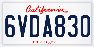 CA license plate 6VDA830