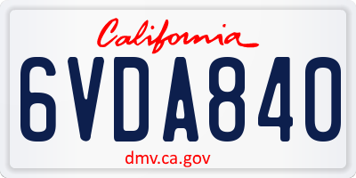 CA license plate 6VDA840