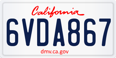 CA license plate 6VDA867