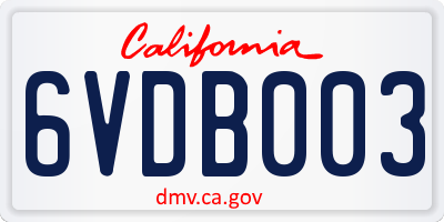 CA license plate 6VDB003