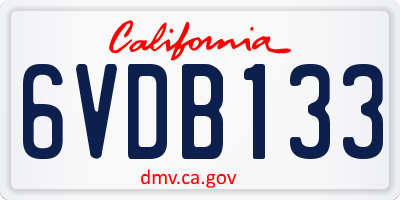 CA license plate 6VDB133