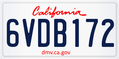CA license plate 6VDB172