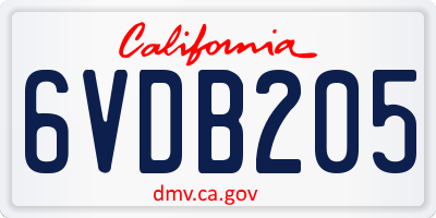 CA license plate 6VDB205