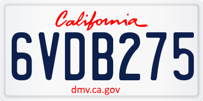 CA license plate 6VDB275