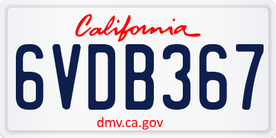 CA license plate 6VDB367