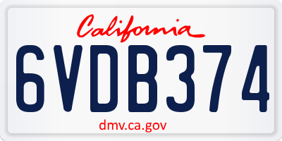CA license plate 6VDB374