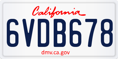 CA license plate 6VDB678