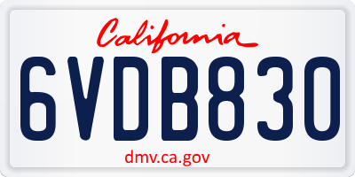 CA license plate 6VDB830