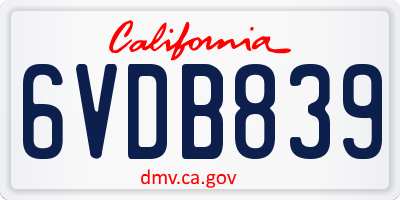 CA license plate 6VDB839