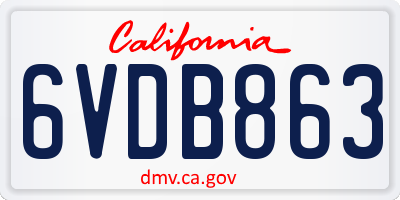 CA license plate 6VDB863