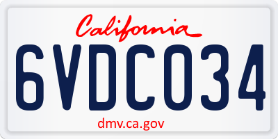 CA license plate 6VDC034