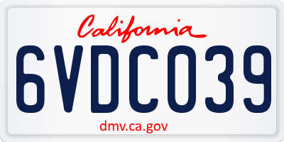 CA license plate 6VDC039