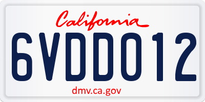 CA license plate 6VDD012