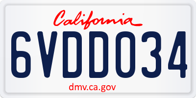 CA license plate 6VDD034