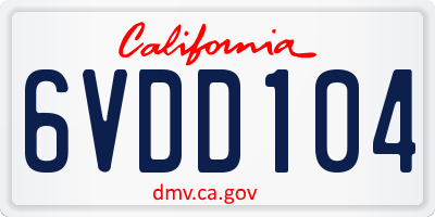 CA license plate 6VDD104