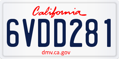 CA license plate 6VDD281