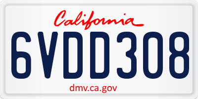 CA license plate 6VDD308