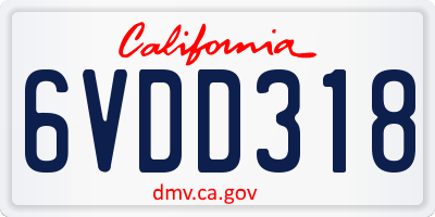 CA license plate 6VDD318