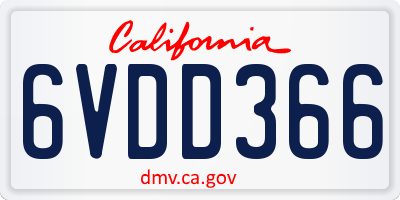 CA license plate 6VDD366