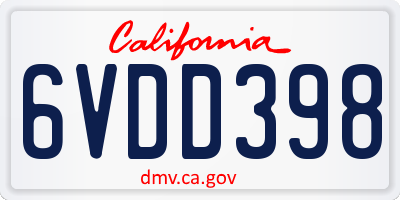 CA license plate 6VDD398