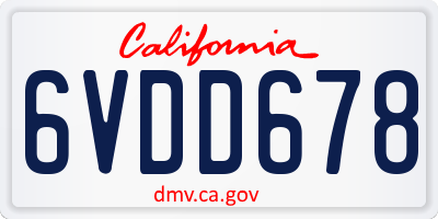 CA license plate 6VDD678