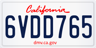 CA license plate 6VDD765