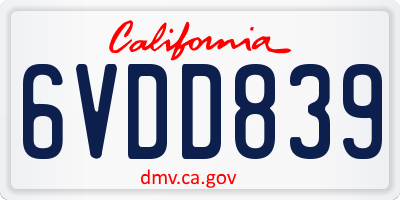 CA license plate 6VDD839