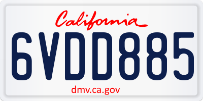 CA license plate 6VDD885